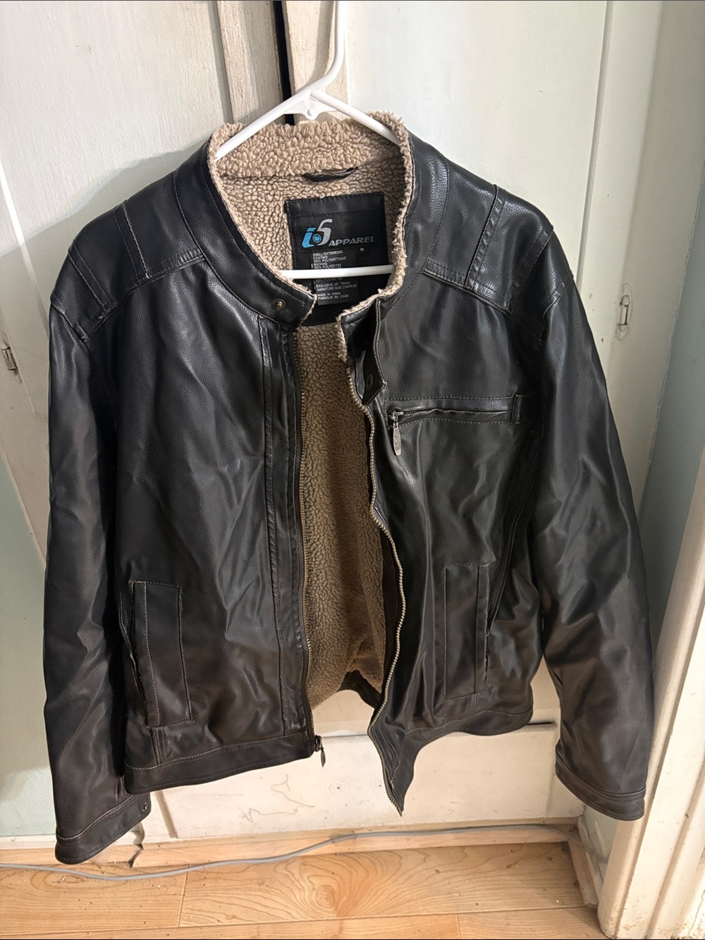 Men's Black Faux Leather Sherpa Lined Jacket